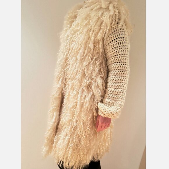 MARNI Knits Runway White Curly Wool Knit Coat Sweater Shaggy Sheep Fur Handmade - Picture 3 of 8